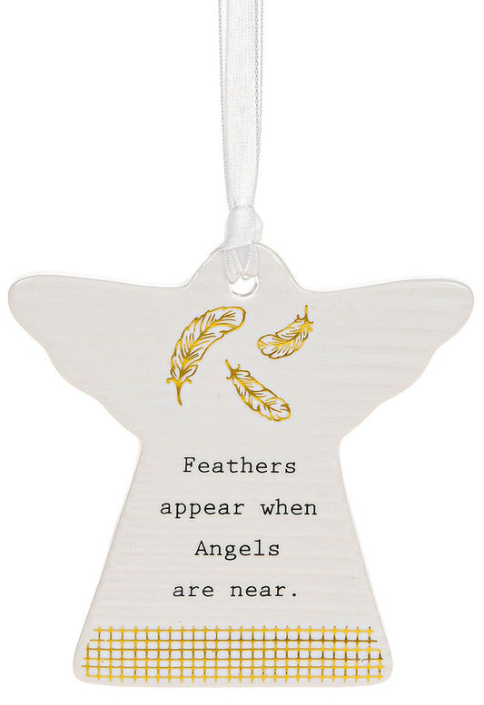 Feathers appear when Angels are near . Hanging Angel Plaque