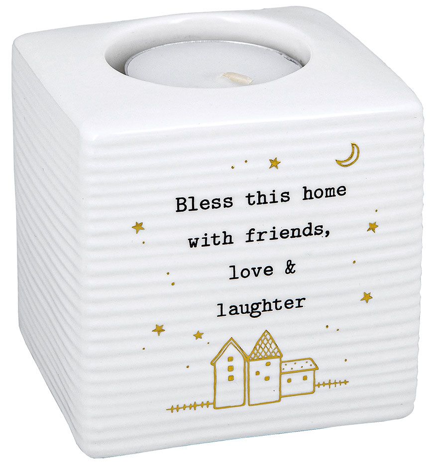 Bless this home with love and laughter . Tealight candle